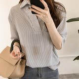 ホワイト | 5分袖ストライプシャツ レディースシャツ可愛い トップス | Amulet