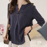 七分丈ストライプシャツ トップス シャツ | Amulet | 詳細画像8 