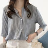 ブルー | 七分丈ストライプシャツ トップス シャツ | Amulet