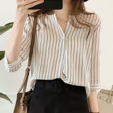 ホワイト | 七分丈ストライプシャツ トップス シャツ | Amulet