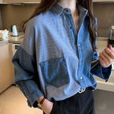 デニム風パッチワークブラウス レディース シャツ | Amulet | 詳細画像4 