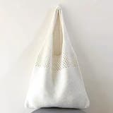 ホワイト | ニットトートバック レディース マチなし | Amulet