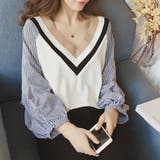 Vネックドッキングブラウス レディース 長袖 | Amulet | 詳細画像2