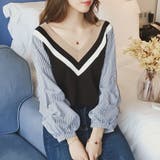 Vネックドッキングブラウス レディース 長袖 | Amulet | 詳細画像3