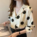 ベージュ | ドット柄ブラウス レディース 長袖 オープンカラー 個性的 カジュアル 抜け感 | Amulet