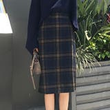 ネイビー | チェック柄Aラインスカート レディース ひざ丈 | Amulet