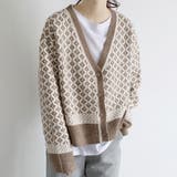 ダイヤ柄ニットカーディガン レディース 長袖 | Amulet | 詳細画像9 