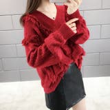 フリンジVネックニット レディース セーター | Amulet | 詳細画像3 