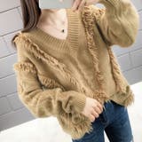 ベージュ | フリンジVネックニット レディース セーター | Amulet