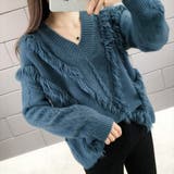 ブルー | フリンジVネックニット レディース セーター | Amulet