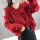 レッド | フリンジVネックニット レディース セーター | Amulet