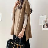 ベージュ | レイヤード風ニットベスト レディース トップス | Amulet