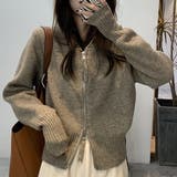 ベージュ | ダブルジップニットパーカー レディース トップス | Amulet