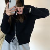 ブラック | ダブルジップニットパーカー レディース トップス | Amulet