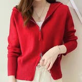 レッド | ダブルジップニットパーカー レディース トップス | Amulet