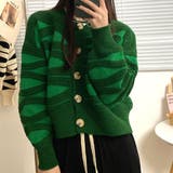 グリーン | ツートンニットカーディガン レディース トップス | Amulet
