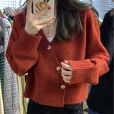 レッド | Vネックフロントボタンカーディガン レディース トップス | Amulet