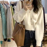 ホワイト | Vネックフロントボタンカーディガン レディース トップス | Amulet