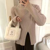 ベージュ | スリット入りハイネックニット レディース トップス | Amulet