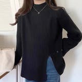 ブラック | スリット入りハイネックニット レディース トップス | Amulet