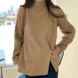 ブラウン | スリット入りハイネックニット レディース トップス | Amulet