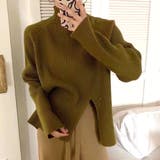 カーキ | スリット入りハイネックニット レディース トップス | Amulet
