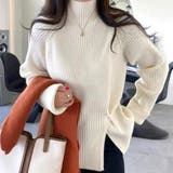 ホワイト | スリット入りハイネックニット レディース トップス | Amulet