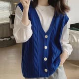 ブルー | Vネックニットベスト レディース トップス | Amulet