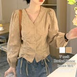 Vネックシャーリングブラウス レディース トップス | Amulet | 詳細画像1 