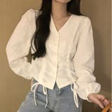 ホワイト | Vネックシャーリングブラウス レディース トップス | Amulet