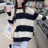 ブラック | ダメージ加工ニット レディース トップス | Amulet