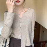 ベージュ | 長袖ニットカーディガン レディース トップス | Amulet