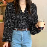 ブラック | ドット柄バックリボンブラウス レディース トップス | Amulet