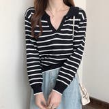 ブラック | ボーダー柄スキッパートップス レディース トップス | Amulet