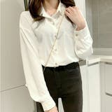 ホワイト | 長袖シンプルシャツ ブラウス レディース | Amulet