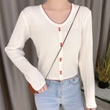 ホワイト | フェイクボタンリブトップス カットソー レディース | Amulet