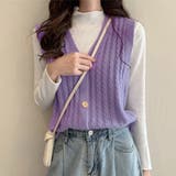 パープル | シンプルニットベスト レディース トップス | Amulet