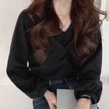 ブラック | Vネックツイストブラウス レディース オフィス | Amulet