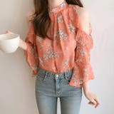 オレンジ | 肩開き花柄ブラウス シャツ レディース | Amulet