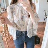 ホワイト | 肩開き花柄ブラウス シャツ レディース | Amulet
