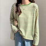 グリーン | ボーダーロングTシャツ ロンT レディース | Amulet