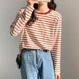 レッド | ボーダーロングTシャツ ロンT レディース | Amulet