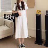 ホワイト | 半袖ロゴ付きロングワンピース レディース 10代 | Amulet