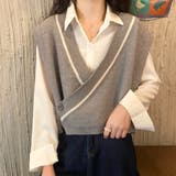 グレー | ショート丈Vネックベスト レディース トップス | Amulet