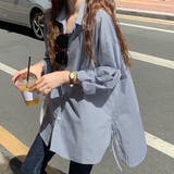 ブルー | サイドスリットリボンブラウス レディース トップス | Amulet