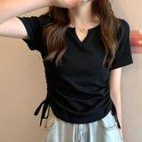 ブラック | サイドドロストリボンシャツ 春 夏服 | Amulet