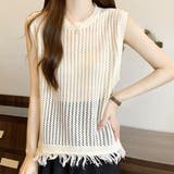 アイボリー | ノースリーブメッシュセーター レディース カジュアル | Amulet