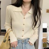 襟付きリブニットトップス 春 秋 | Amulet | 詳細画像1 