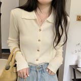 ホワイト | 襟付きリブニットトップス 春 秋 | Amulet