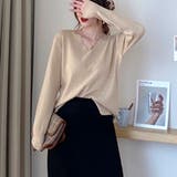 ベージュ | Vネックニットセーター レディース 10代 | Amulet